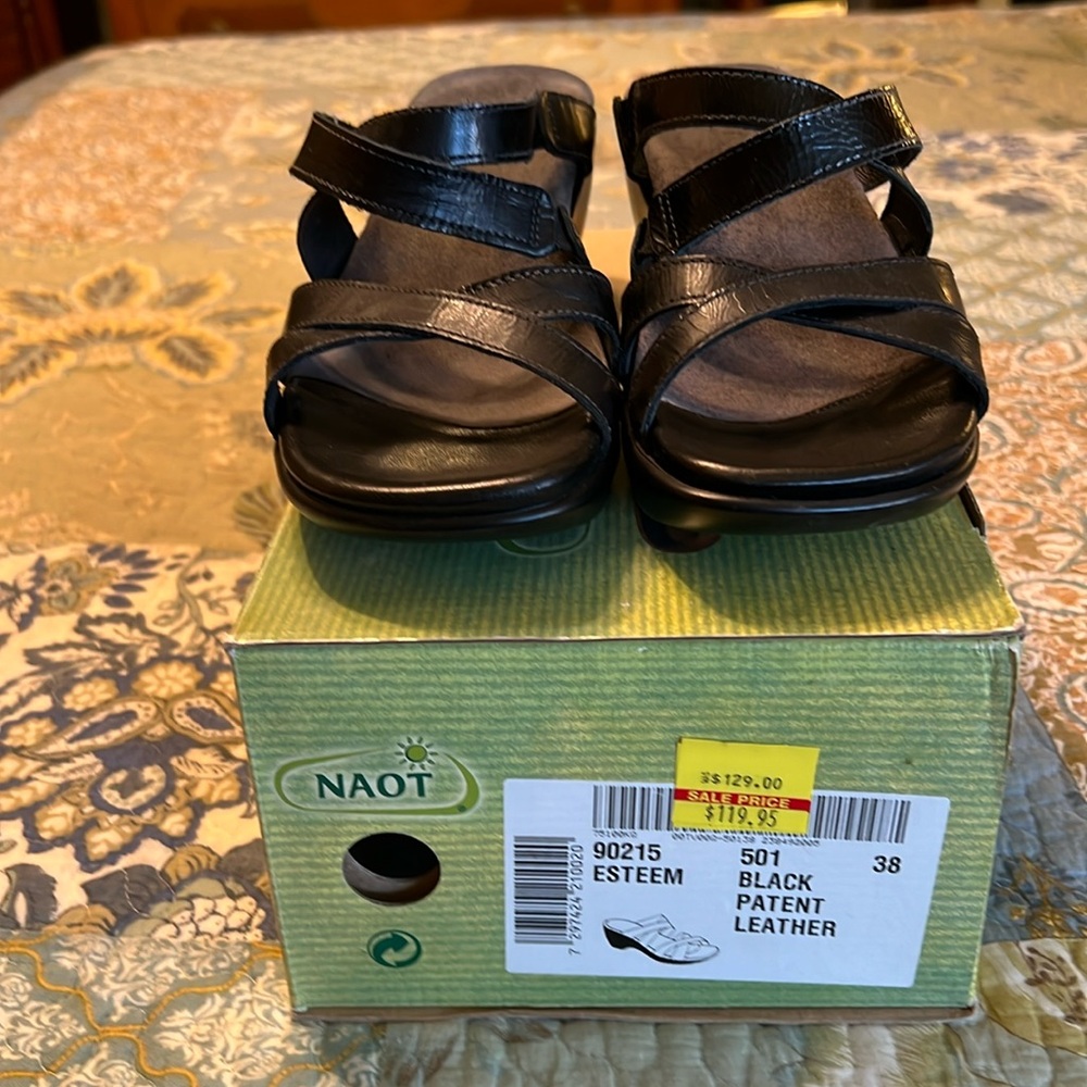 NAOT Esteem Nlack Patent Leather Sandels